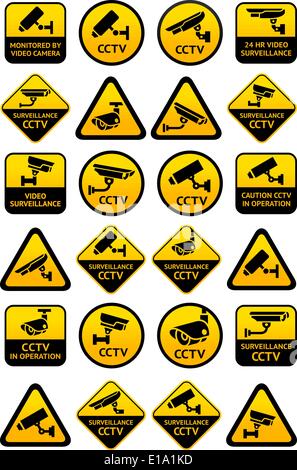 Videoüberwachung-Schilder - große gelbe Set, Vektor-illustration Stock Vektor