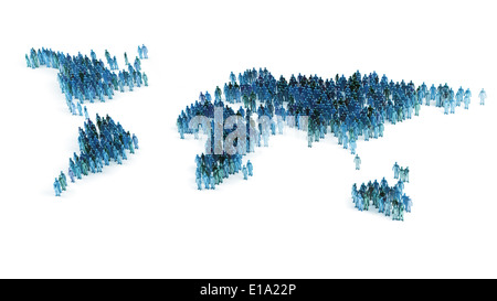 Große Schar von Menschen bilden eine Weltkarte Stockfoto