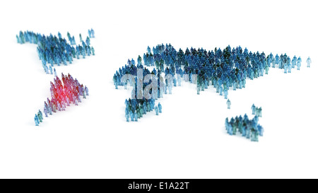 Große Schar von Menschen bilden eine Weltkarte Stockfoto