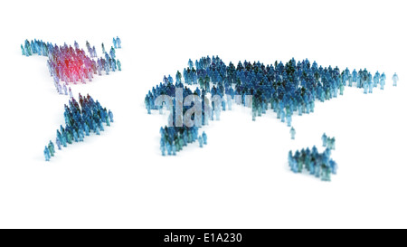 Große Schar von Menschen bilden eine Weltkarte Stockfoto