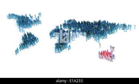 Große Schar von Menschen bilden eine Weltkarte Stockfoto