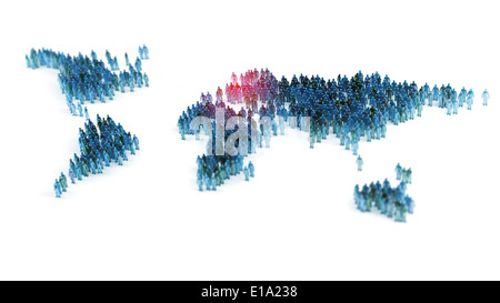 Große Schar von Menschen bilden eine Weltkarte Stockfoto