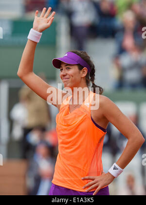 Paris, Frankreich. 28. Mai 2014. Tennis, French Open, Roland Garros, Garbine Muguruza (ESP) feiert ihren Sieg über Serena Williams (USA) Foto: Tennisimages / Henk Koster/Alamy Live News Stockfoto