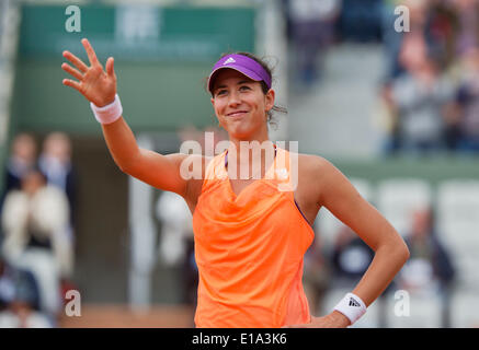 Paris, Frankreich. 28. Mai 2014. Tennis, French Open, Roland Garros, Garbine Muguruza (ESP) feiert ihren Sieg über Serena Williams (USA) Foto: Tennisimages / Henk Koster/Alamy Live News Stockfoto