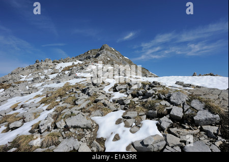 auf dem Weg zum Schafreiter oder Schafreuter Gipfel mit vielen Cairns, Karwendel Bergregion Stockfoto