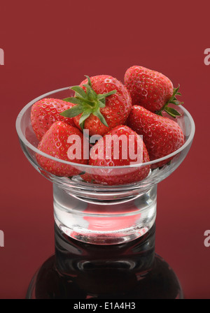 Glasschale mit frischen Erdbeeren Stockfoto