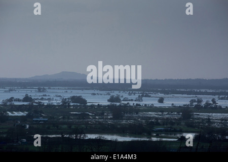 Ein Blick über den Somerset Levels, die durch die Überschwemmungen erfolgt ist Stockfoto