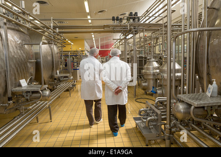 Arbeitnehmer bei der Molkerei-Fabrik. MS Molkereien, Selfoss, Island. Stockfoto