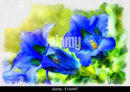 Illustration der Trompete blau Gentiana Frühlingsblume im Garten Stockfoto