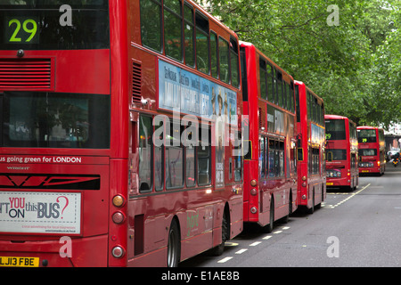 Eine Reihe von roten Busse London, England, UK Stockfoto