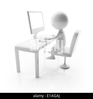 Niedliche 3D-Charakter arbeiten am computer Stockfoto