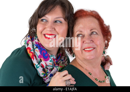 Senior-Mutter und Tochter mittleren Alters neben einander suchen, Porträt, vielleicht seiner Mutter Tag Stockfoto