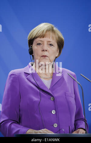 Berlin, Deutschland. 28. Mai 2014. Bundeskanzlerin Merkel begrüßt Irakli Garibashvili, Premierminister von Georgia, Iurie Leanca, Premierminister der Republik Moldau und Arseni Petrowych Jazenjuk, Premierminister der Ukraine, in der deutschen Kanzlei am 28. Mai 2014 in Berlin, Deutschland. / Bild: Bundeskanzlerin Angela Merkel. Bildnachweis: Reynaldo Paganelli/NurPhoto/ZUMAPRESS.com/Alamy Live-Nachrichten Stockfoto