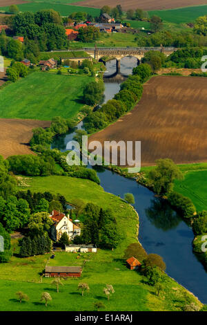 Luftaufnahme, Hotel-Restaurant Zur Rauschenburg am Fluss Lippe, Lippeauen, pflegt, Münsterland, Nordrhein-Westfalen Stockfoto