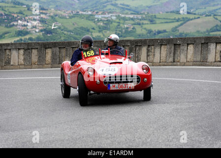 Stanguellini 1100 Sport, Baujahr 1948, Mille Miglia 2014 oder 1000 Miglia 2014, Oldtimer-Rennen, San Marino, Italien Stockfoto