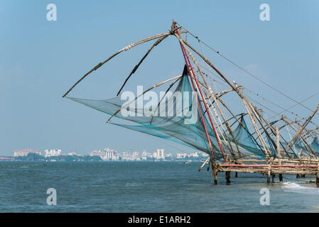 Cheena Vala oder Chinese Fishing nets, Fort Kochi, Kochi, Kerala, Indien Stockfoto