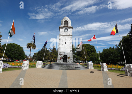 Seymour Square und Clock tower, Blenheim, Marlborough Region, Südinsel, Neuseeland, Südpazifik Stockfoto