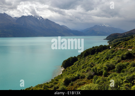 Blick zum Nordende des Lake Wakatipu, in der Nähe von Glenorchy, Otago, Südinsel, Neuseeland, Südpazifik Stockfoto