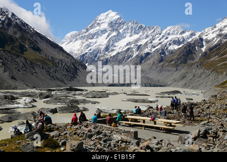 Hooker See und Mount Cook, Mount Cook Nationalpark, Region Canterbury, Südinsel, Neuseeland, Südpazifik Stockfoto