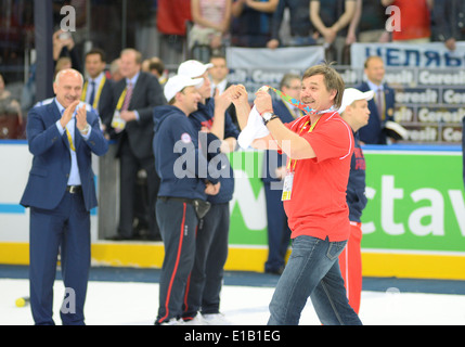 ZNAROK Oleg, Head Coach von Russland nach IIHF Eishockey-Weltmeisterschaft 2014 endgültig in Minsk-Arena Stockfoto