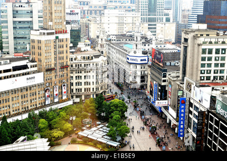 Luftbild auf Nanjing Lu in Shanghai Stockfoto