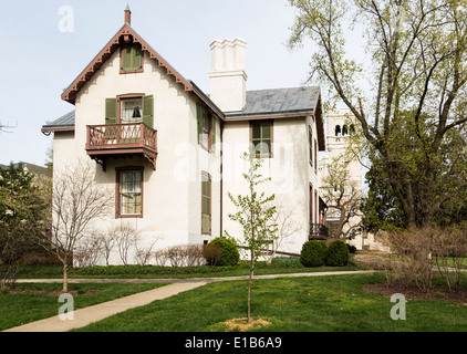 Fenster und Balkon bei Präsident Lincoln Ferienhaus oder Sommerhaus in Washington DC zum Zeitpunkt des Bürgerkriegs in den USA Stockfoto