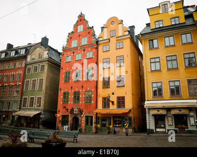 Ein Blick auf Stortorget (das große Quadrat), einem öffentlichen Platz in Gamla Stan, die Altstadt mitten in Stockholm, Schweden. Stockfoto