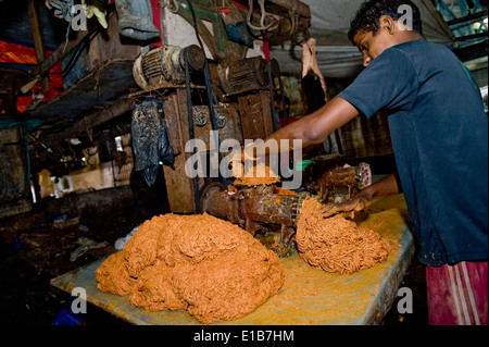 "Hand Made" Hackfleisch. Szenen an das Fleisch Markt eine enorme Metzgerei, Crawford Mkt, Süd-Mumbai Stockfoto