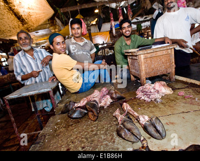 "Hand Made" Hackfleisch. Szenen an das Fleisch Markt eine enorme Metzgerei, Crawford Mkt, Süd-Mumbai Stockfoto