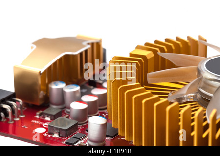 Computergrafikkarte mit elektronischen Bauteilen Stockfoto