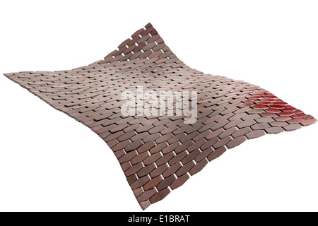 Fliegende schwarze gewebte Schwelle Bambus Badematte wirbeln durch die Luft mit diagonalen Perspektive zeigt das Detail der textur Stockfoto