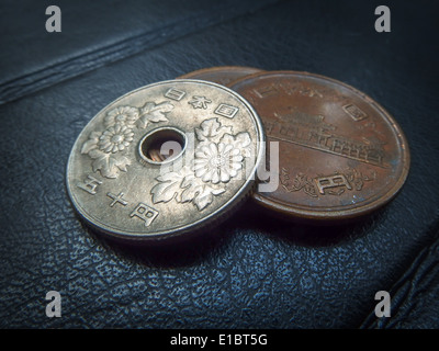 Japanischen Geld, Silber Münze, yen Stockfoto