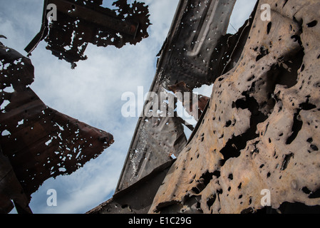 Bahnübergang an der Grenze von Slowjansk - frontline Position des pro-russischen Separatisten in der Ukraine 2014 in Konflikt Stockfoto