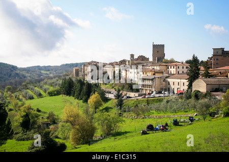 Blick in Richtung Castellina in Chianti, Toskana, Italien Stockfoto