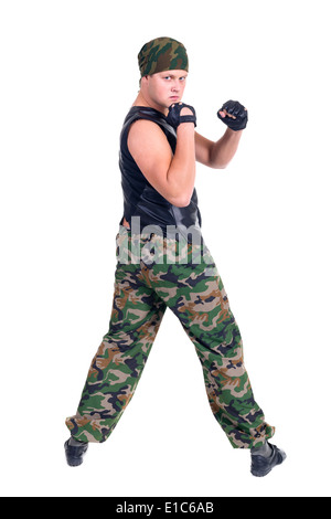Soldaten in Tarnung Uniformen, isoliert auf weißem Hintergrund Stockfoto