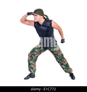 Soldaten in Tarnung Uniformen, isoliert auf weißem Hintergrund Stockfoto