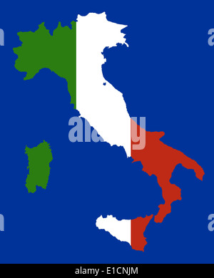 Farben der italienischen Flagge in Form einer Landkarte von Italien Stockfoto