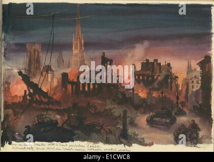 Darstellung der Vernichtung von Rouen, Frankreich 1944. Rouen war stark bombardiert nur zwischen März und August 1944 Stockfoto