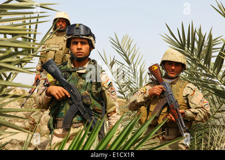 Irakische Soldaten aus dem 52. Infanterie-Bataillon führen eine Fuß-Patrouille in Al Madinia, Irak, 27. März 2010. (DoD Foto von Mitarbeitern Stockfoto