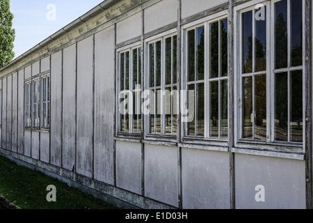 Rekonstruierte Baracken, KZ-Gedenkstätte Dachau, in der Nähe von München Stockfoto