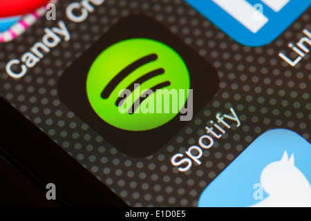 Spotify app-Symbol auf dem Handy. Stockfoto
