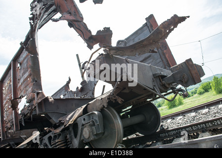 Bahnübergang an der Grenze von Slowjansk - frontline Position des pro-russischen Separatisten in der Ukraine 2014 in Konflikt Stockfoto