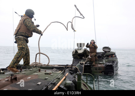 US Marine Corps Staff Sgt Roberto Medina, links, mit 4. Platoon, Charlie Kompanie, 3. Assault Amphibian Bataillon, 1. Mari Stockfoto