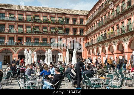 Open-Air-Cafés und Bars in der Plaza De La Corredera, Cordoba, Spanien. Stockfoto