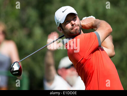 Columbus, USA. 31. Mai 2014. Paul Casey von England abschlägt während des Memorial-Turniers im Muirfield Village Golf Club in Dublin, den Vereinigten Staaten am 31. Mai 2014. Bildnachweis: Shen Ting/Xinhua/Alamy Live-Nachrichten Stockfoto