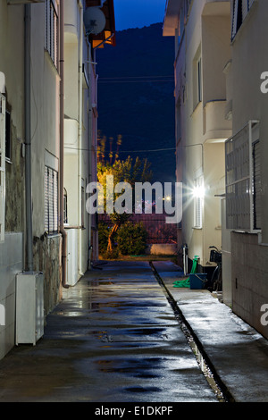 Dunklen nassen leeren Gasse im Morgengrauen Stockfoto