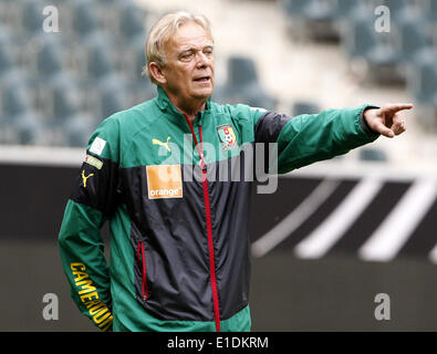 Mönchengladbach, Deutschland. 31. Mai 2014. Kamerunische Fußball-Nationalmannschaft des deutschen Trainer Volker Finke führt sein Team Trainingseinheit in Mönchengladbach, 31. Mai 2014. Kamerun wird Deutschland am 1. Juni 2014 in einem internationalen Freundschaftsspiel in Vorbereitung auf die FIFA WM 2014 in Brasilien stattfindenden vom 12 Juni bis 13. Juli 2014 stellen. Foto: Roland Weihrauch/Dpa/Alamy Live News Stockfoto