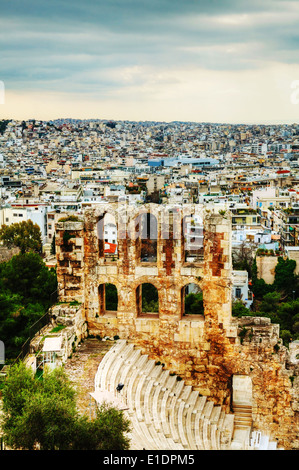 Die Ansicht des Odeon des Herodes Atticus in Athen, Griechenland Stockfoto