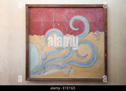 Wandkunst in einem Raum der minoischen Palast Knossos, Crete. Stockfoto