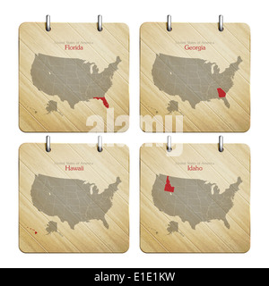Vereinigte Staaten von Amerika-Karte auf Holzikonen Stockfoto